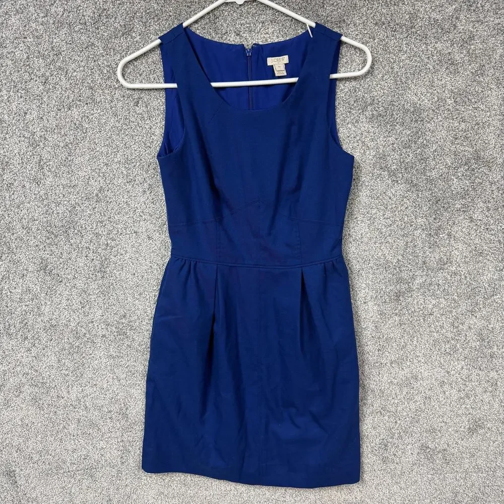 J Crew Shift Dress Size 00 Blue Wool Blend Scoop Neck Lined Quiet Luxury Chic